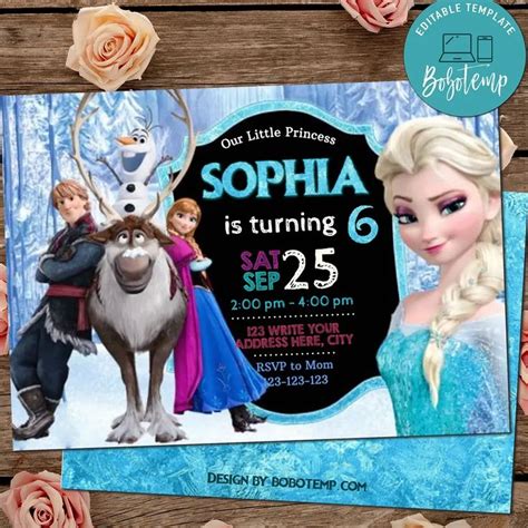 Editable Disney Princess Elsa Anna Frozen Birthday Party Diy Bobotemp