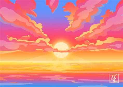 Rainbow Sunset Beach Sunset Painting Cloud Illustration Sunrise Drawing