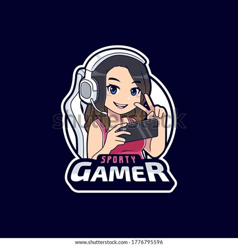 Sporty Mobile Gamer Streamer Girl Logo Stock Vector Royalty Free