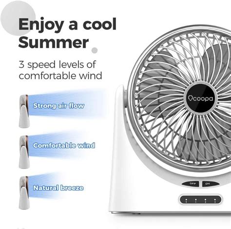 ocoopa table fan quiet usb fan small with 4000 mah rechargeable battery led light movable 3