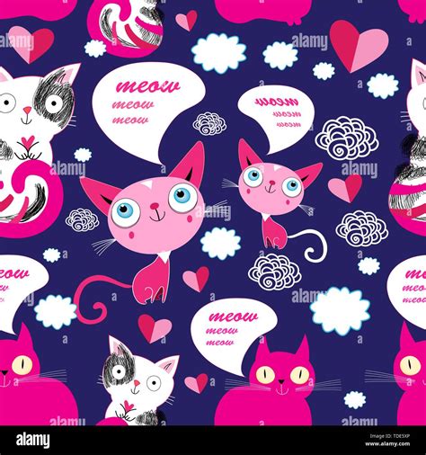 Seamless Cartoon Funny Vector Pattern Of Cats In Love On A Light Background Stock Vector Image