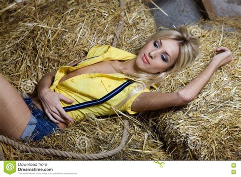 Beautiful Woman On Hay Royalty Free Stock Photography Image