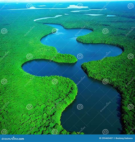 Aerial View Of The Amazonas Jungle Landscape With River Stock