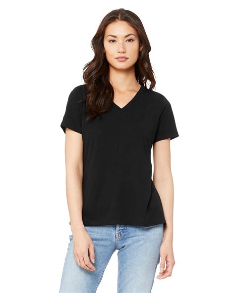 Bella Canvas The Ladies Relaxed Jersey V Neck T Shirt Solid Blk