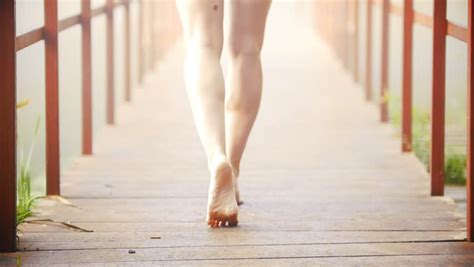 Naked Woman S Legs Walking On Bridge Stock Footage Video Royalty Free