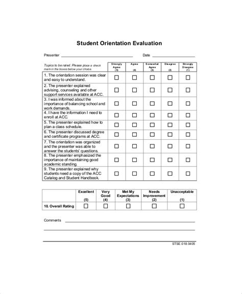 Sample Student Orientation Evaluation Form