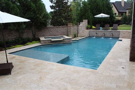 Inground Swimming Pool With Spa And Ivory Travertine Copingdecking