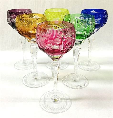 Multi Coloured Bohemian Crystal Hock Wine Glasses