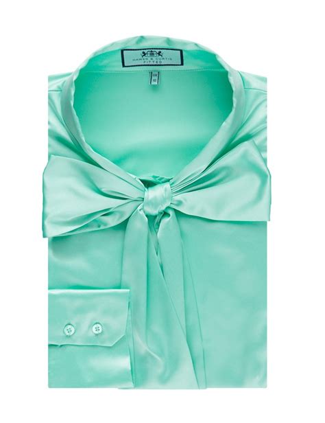 women s aqua fitted satin blouse pussy bow hawes and curtis