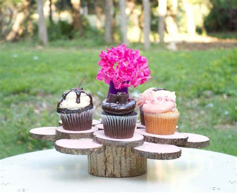 Icing decorations and tools, cupcake toppers, and cupcake holders. DIY Rustic Wooden Cake Stand
