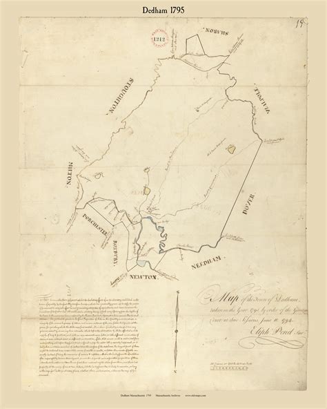 Dedham Massachusetts 1795 Old Town Map Reprint Roads Place Names