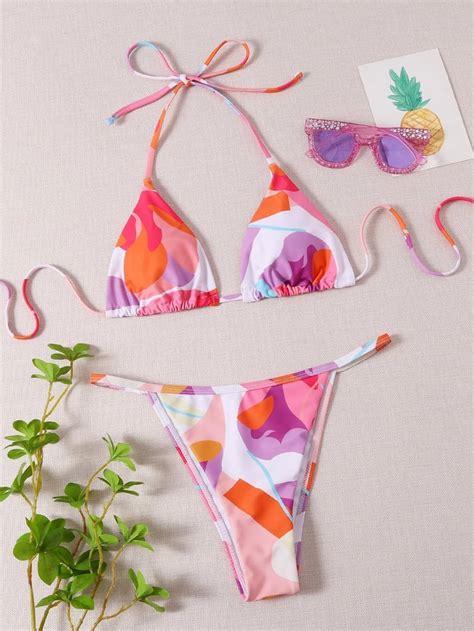 Shein Allover Graphic Triangle Thong Bikini Swimsuit Shop Megan Thee