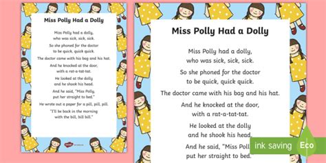 Miss Polly Had A Dolly Nursery Rhyme Poster