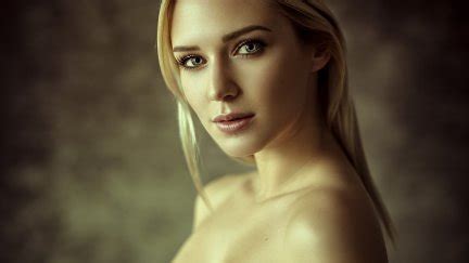Women Blonde Face Brunette Eva Mikulski Implied Nude Portrait