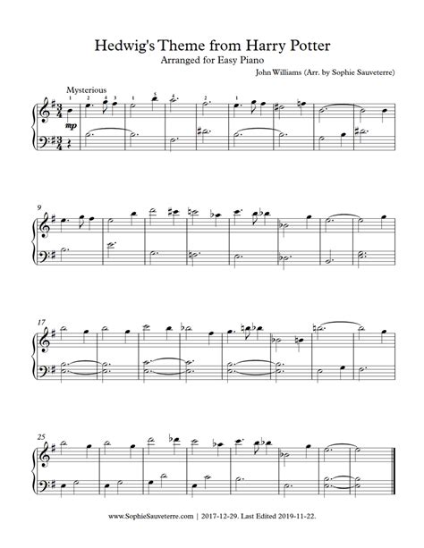 Hedwigs Theme Piano Sheet Music Intermediate Kyleroegner 99