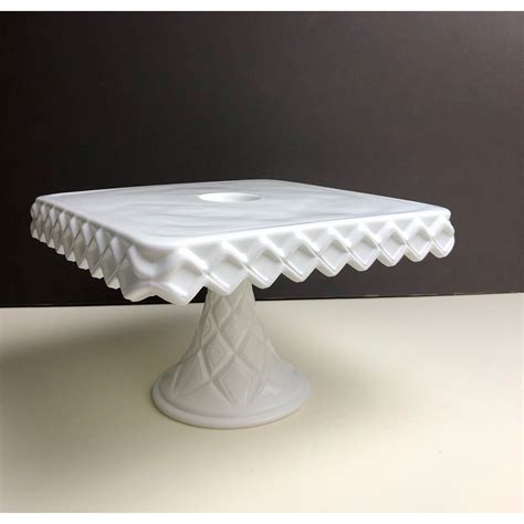 indiana glass square cake stand 10 white milk glass diamond etsy in