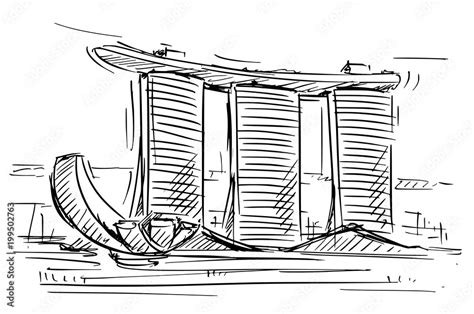 Cartoon Sketch Drawing Illustration Of Marina Bay Sand Singapore
