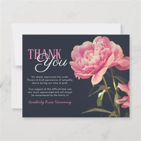 Funeral Thank You Note Pink Peony Flowers Uk
