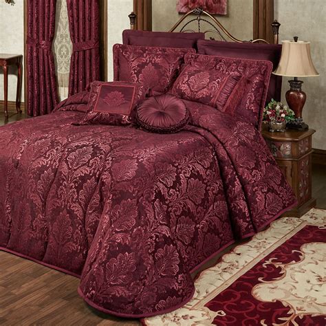 Camelot Burgundy Damask Quilted Oversized Bedspread Bedding In 2020