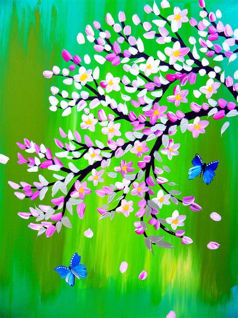 Cherry Blossom With Green Modern Japanese Style Art