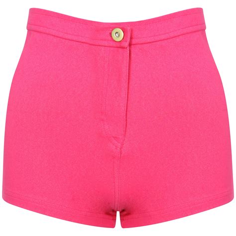 New Womens Pink High Waist Waisted Denim Disco Shorts Hot Pants 6 8 10 12 14 Ebay