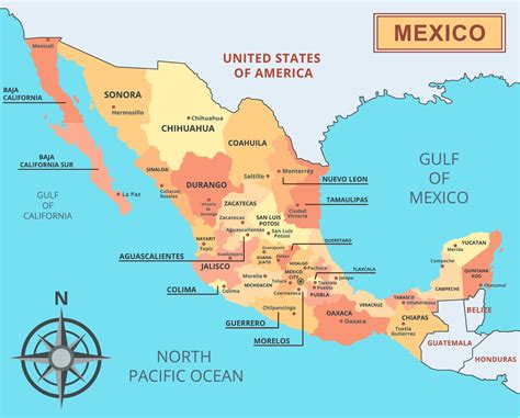 Map Of Mexico With Region Names 22668734 Vector Art At Vecteezy