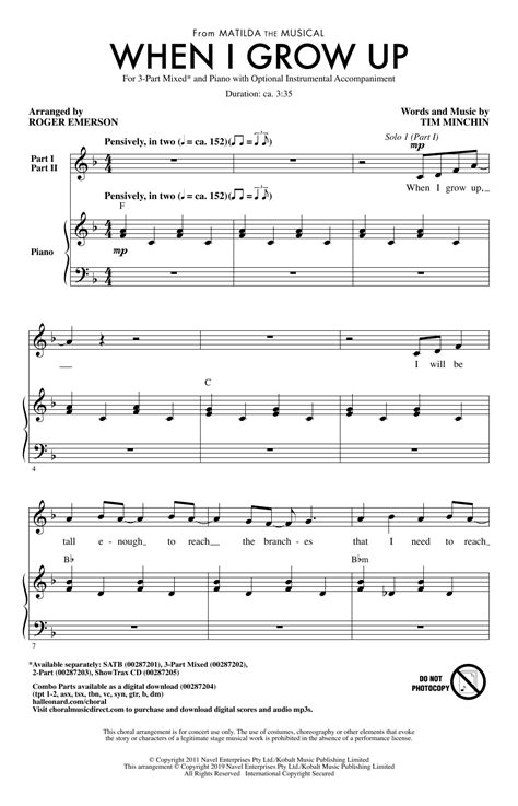 Oh yeah, there's also eddie money and paul mccartney. When I Grow Up (from Matilda: The Musical) (arr. Roger Emerson) Sheet Music | Tim Minchin | 3 ...