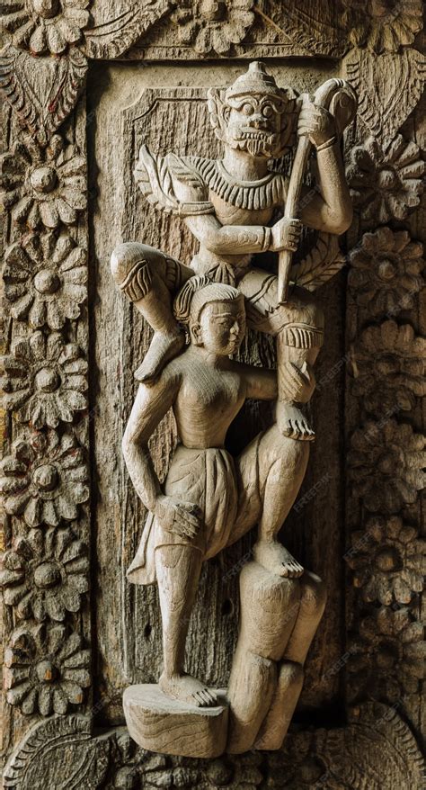 Premium Photo Wooden Carving Detail At Shwenandaw Kyaung Temple In
