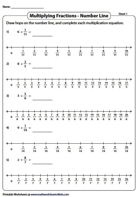 Multiplying Fractions By Whole Numbers Using A Number Line Worksheets