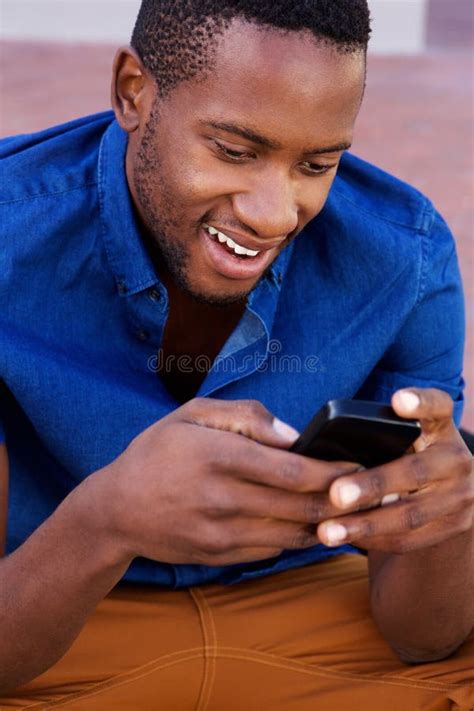 African American Man Using Mobile Phone Stock Photo Image Of Happy