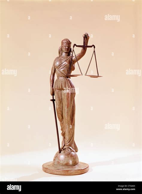 Statue Blind Justice Holding Scales Of Truth And Fairness Stock Photo