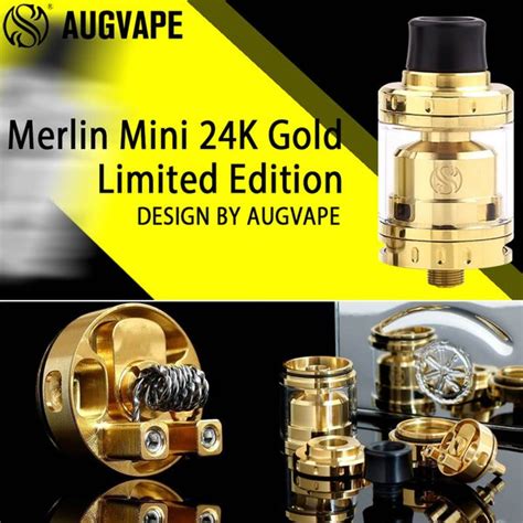 Jual Augvape Merlin Mini Gold Series 24mm Rta Atomizer Vape Authentic