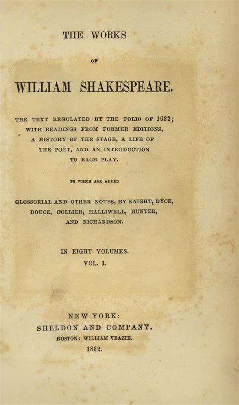 The Works Of William Shakespeare In Eight Volumes Volume I By
