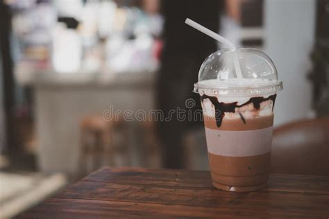 Iced Mocha In Take Away Plastic Cup Stock Image Image Of Morning