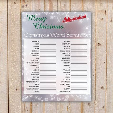 Christmas Word Scramble Party Game White Bg With