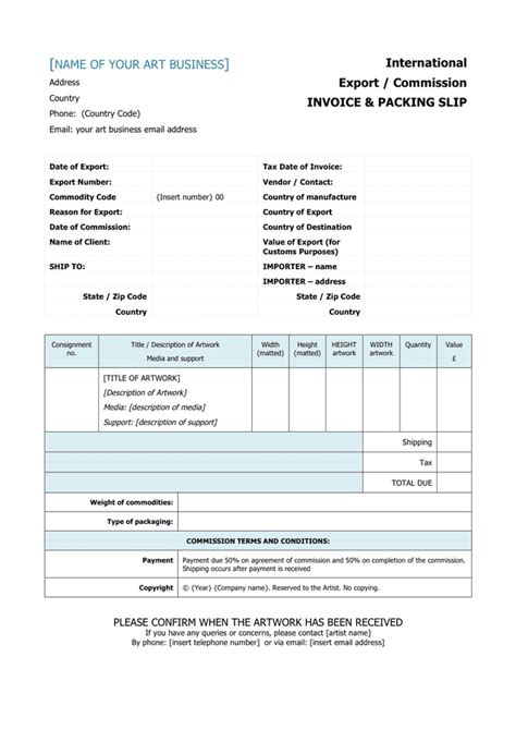 Commission Invoice Packing Slip In Word And Pdf Formats