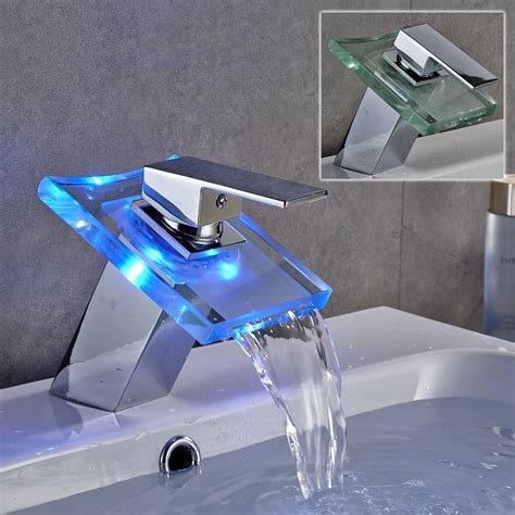 Color Changing Led Waterfall Bathroom Sink Faucet Chrome Finish