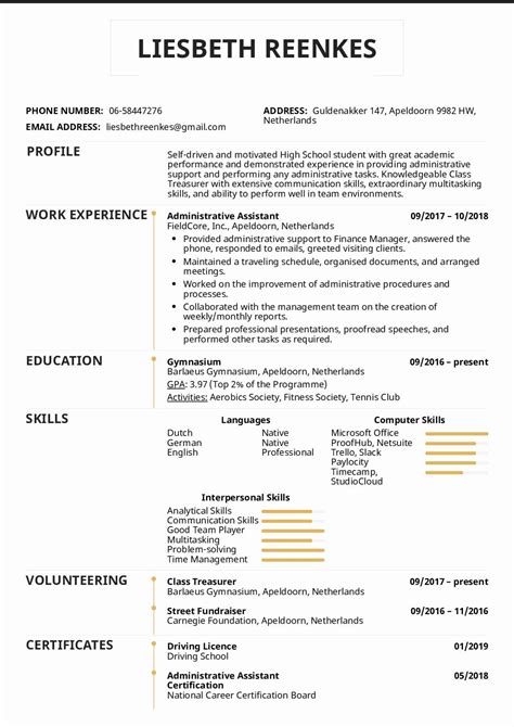 Students Resume Template Of Student Resume Template High School Student