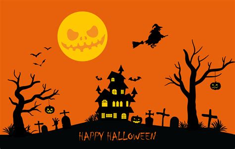 Holiday Halloween Background Black Silhouettes Of Pumpkins Witch And