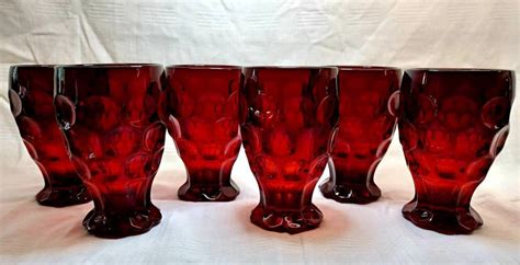 Vintage Ruby Red Tumblers Flat Tumblers Set Of 6 Ruby Red Etsy