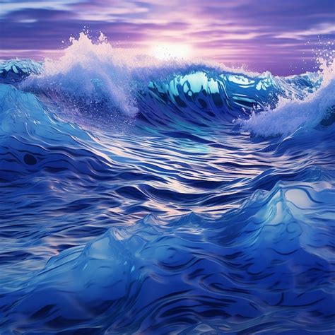 Premium Ai Image Captivating 3d Ocean Waves Iridescent Blue Beauty