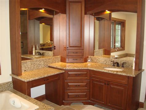 Maple cabinets bathroom are very popular among interior decor enthusiasts as they allow for an added aesthetic appeal to the overall vibe of a property. Traditional Chestnut Bathroom - Cabinets by Graber
