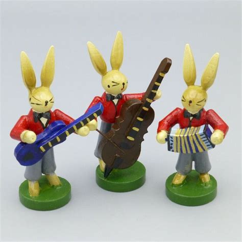 Vintage Wood Bunny Rabbit Band Musician Figurines Erzgebirge Germany
