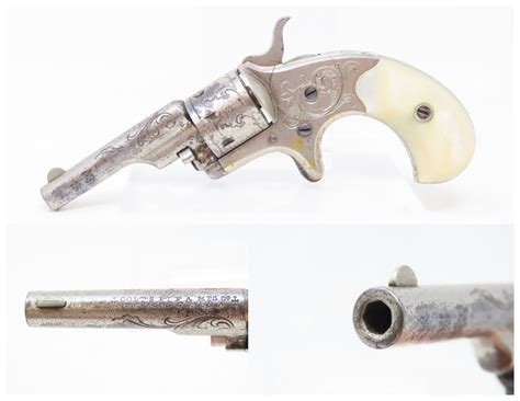 Engraved Antique Colt Open Top 22 Cal Rf Pocket Revolver With Pearl