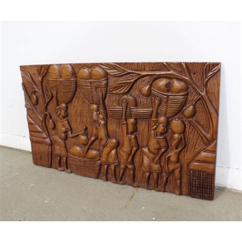 Vintage African Tribal Relief Wood Carving Wall Art Hanging 24 X 135