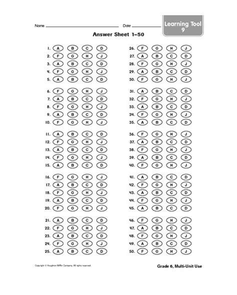 Printable Answer Sheets