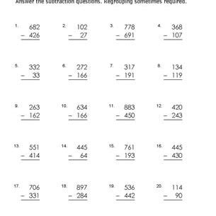 3 digit subtraction with borrowing. 3-Digit Subtraction Worksheets (Some Regrouping)