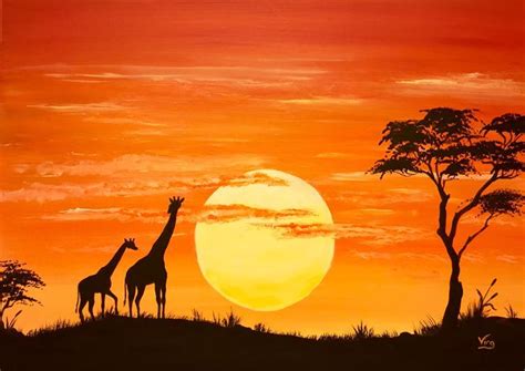 African Sunset Paintings By Virginia Hood Giraffe Silhouette