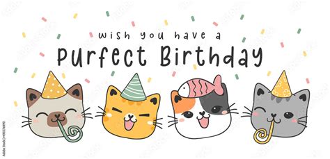 Happy Purfect Birthday Greeting Card Cute Four Adorable Happy Kitty