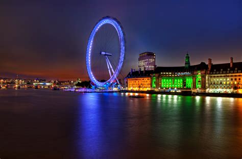 Ferris Wheel Thames The Evening England 4k River Lights Capital